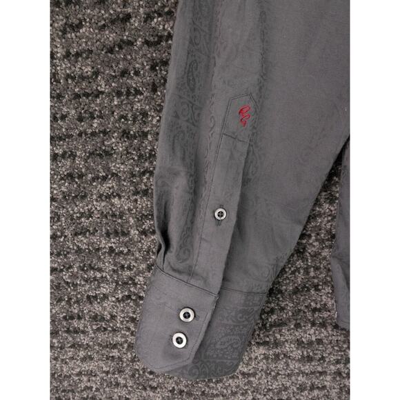 Robert Graham Shirt Mens Large Gray Jacquard Flourish Geomteric Print Designer - Picture 15 of 16